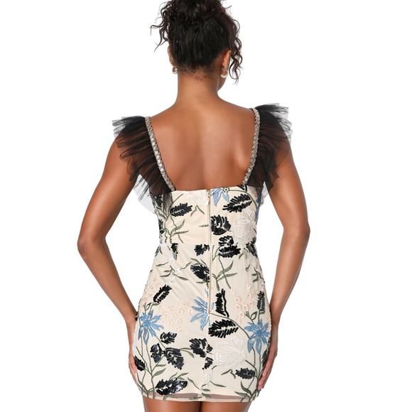 Lulus Show Stopper Cream Embroidered Sequin Bodycon Mini Dress size Large - Picture 6 of 7